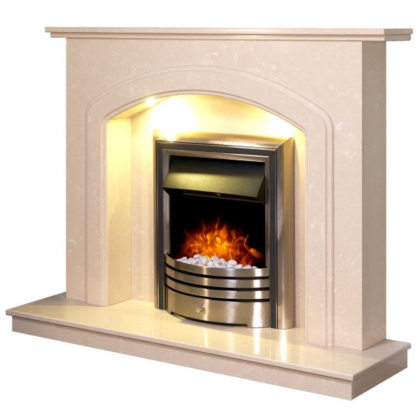 Adam Lincoln Fireplace Suite in Roman Stone with Astralis 6-in-1 Electric Fire in Chrome, 54 Inch