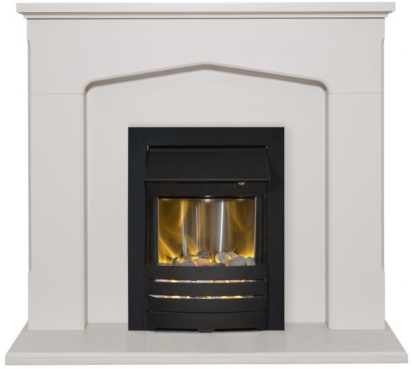 Adam Cotswold Fireplace Suite in Stone Effect with Helios Electric Fire in Black, 48 Inch
