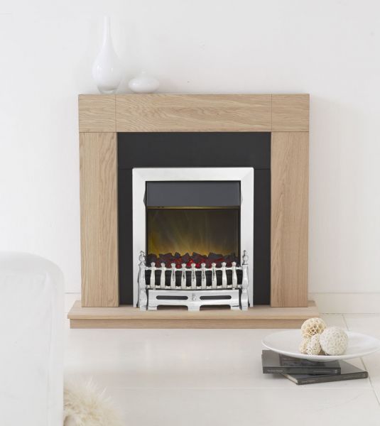 Adam Malmo Fireplace Suite in Oak with Blenheim Electric Fire in Chrome, 39 Inch