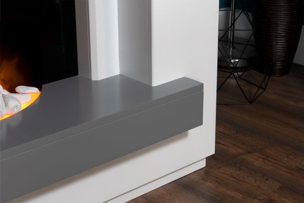 Adam Sambro Fireplace Suite in Pure White with Grey Shelf, 46 Inch