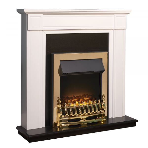 Adam Georgian Fireplace Suite in Pure White with Blenheim Electric Fire in Brass, 39 Inch