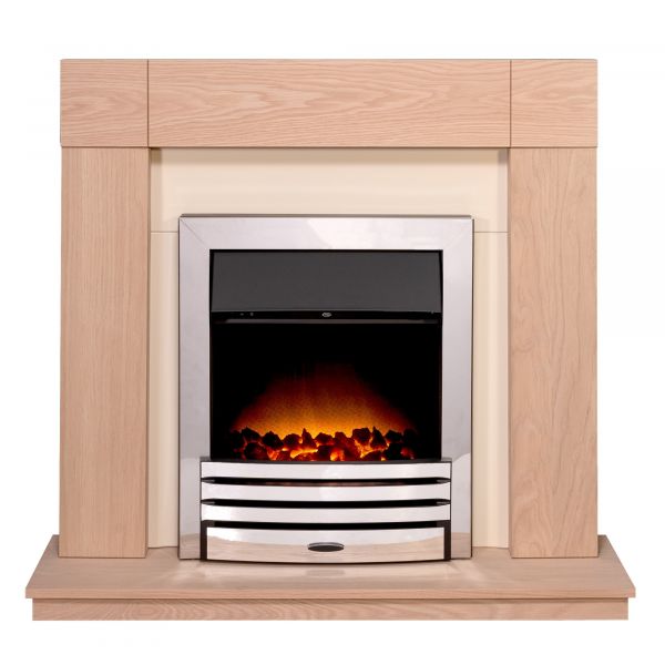 Adam Malmo in Oak & Black/Cream with Eclipse Electric Fire in Chrome, 39 Inch