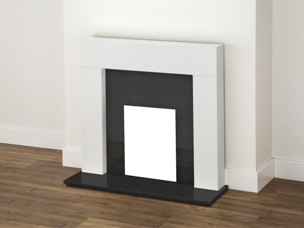 Adam Miami Fireplace in Pure White and Black Granite, 48 Inch