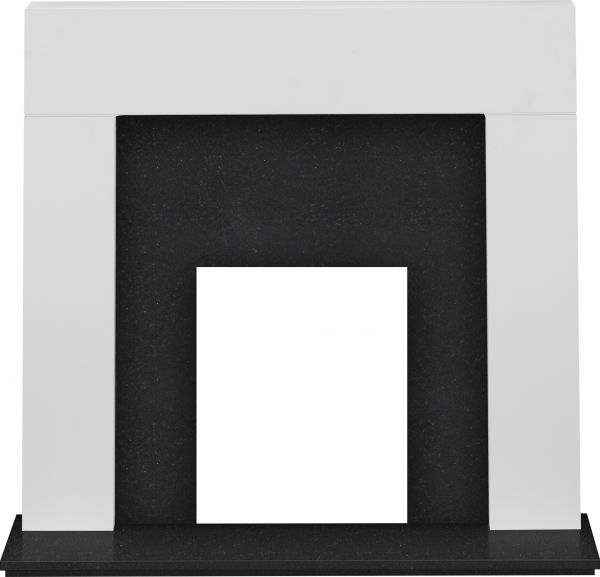 Adam Miami Fireplace in Pure White and Black Granite, 48 Inch