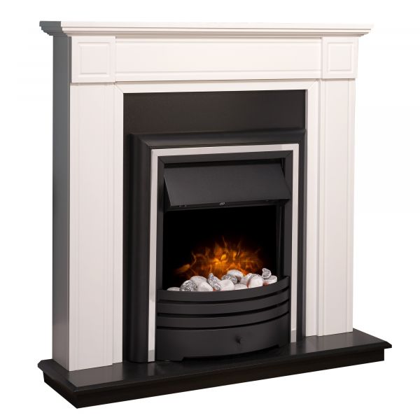 Adam Georgian Fireplace Suite in Pure White & Black with Cambridge 6-in-1 Electric Fire in Black, 39 Inch