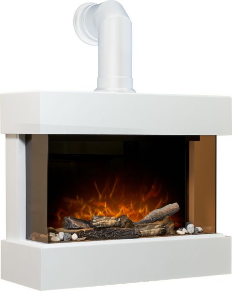 Adam Vega Electric Wall Mounted Fireplace Suite with Stove Pipe & Remote Control in Pure White