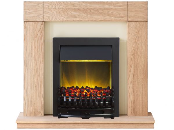 Adam Malmo Fireplace Suite in Oak with Blenheim Electric Fire in Black, 39 Inch