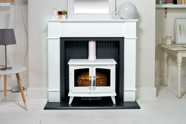 Adam Oxford Stove Suite in Pure White with Woodhouse White Electric Stove, 48 Inch