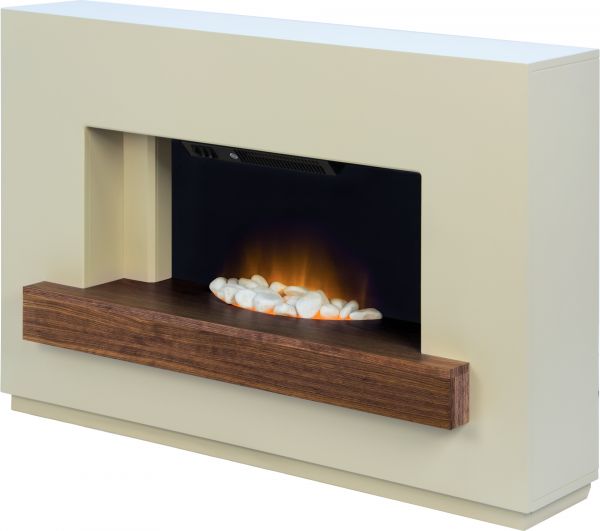 Adam Sambro Fireplace Suite in Stone Effect with Walnut Shelf, 46 Inch