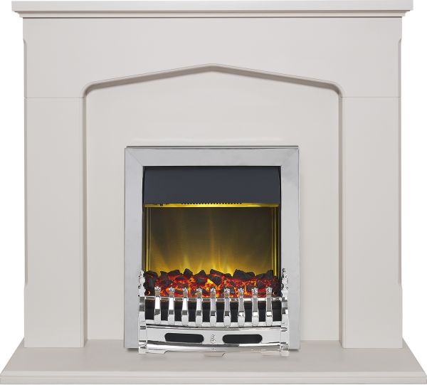 Adam Cotswold Fireplace Suite in Stone Effect with Blenheim Electric Fire in Chrome, 48 Inch