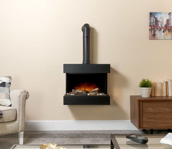 Adam Vega Electric Wall Mounted Fireplace Suite with Stove Pipe & Remote Control in Black