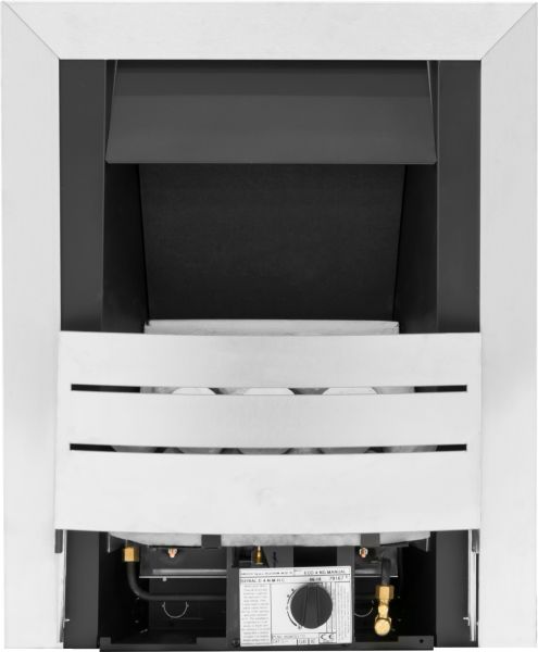 Adam Hera Slimline Gas Fire in Brushed Steel with Pebble Bed