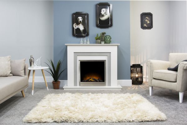 The Monterrey Fireplace in Crystal White with Adam Ontario Electric Fire in Brushed Steel, 48 Inch