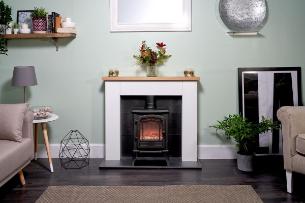 Adam Chester Stove Suite in Pure White with Ripon Electric Stove in Black, 39 Inch