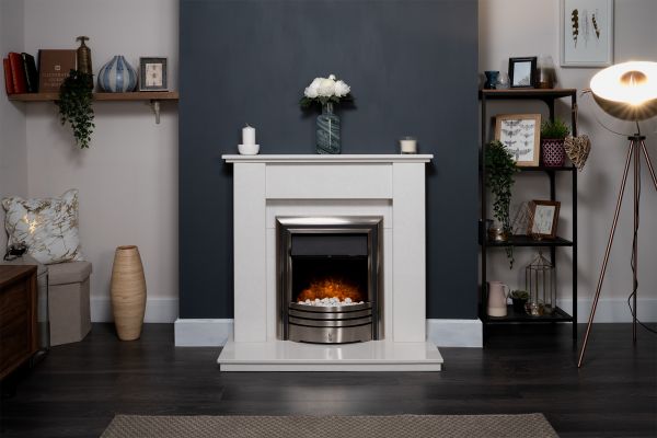 Adam Mini Trinity in Perola with Astralis 6-in-1 Electric Fire in Chrome, 42 Inch