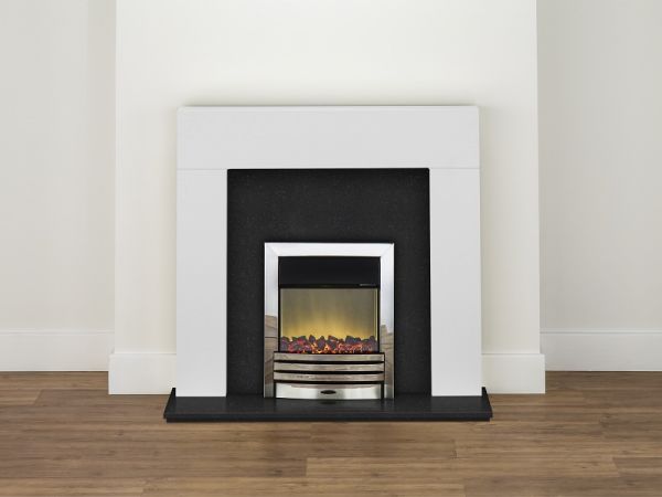 Adam Miami Fireplace Suite in Pure White and Granite with Eclipse Electric Fire in Chrome, 48 Inch
