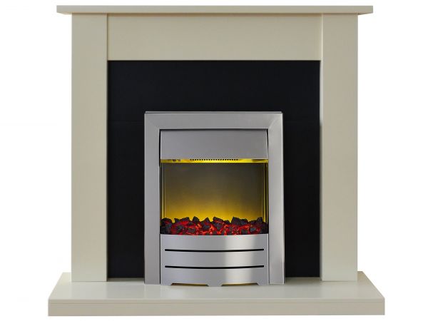 Adam Sutton Fireplace Suite in Cream with Colorado Electric Fire in Brushed Steel, 43 Inch