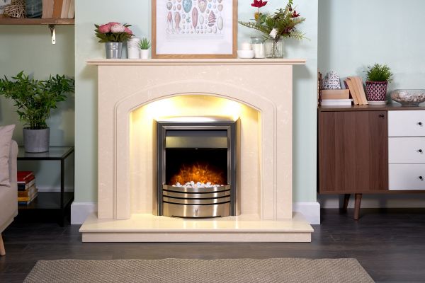Adam Lincoln Fireplace Suite in Roman Stone with Astralis 6-in-1 Electric Fire in Chrome, 54 Inch