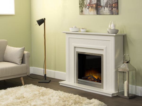 The Edmonton Fireplace in Perola with Adam Ontario Electric Fire in Brushed Steel, 48 Inch