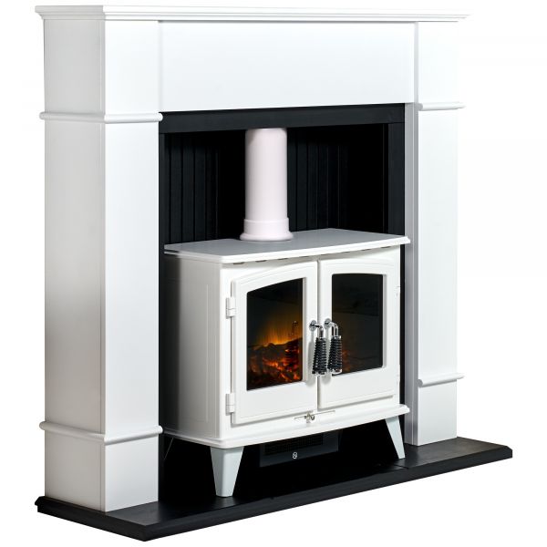Adam Oxford Stove Suite in Pure White with Woodhouse White Electric Stove, 48 Inch