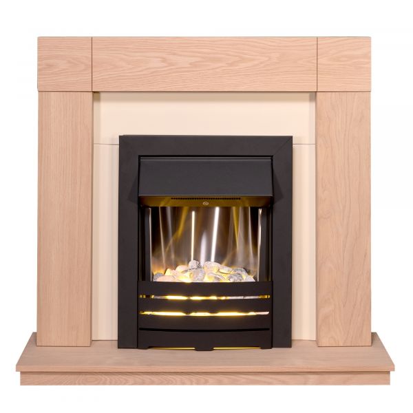Adam Malmo in Oak & Black/Cream with Helios Electric Fire in Black, 39 Inch
