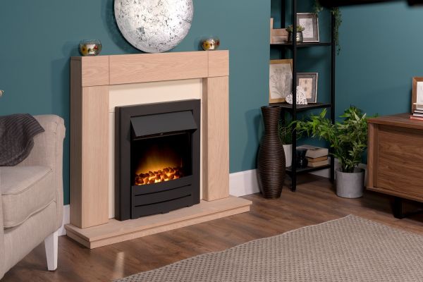 Adam Malmo in Oak & Black/Cream with Colorado Electric Fire in Black, 39 Inch