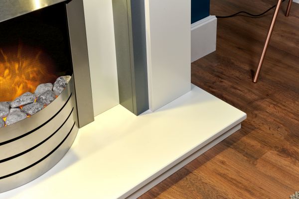 Adam Tuscany Fireplace in Pure White  & Grey with Comet Electric Fire in Brushed Steel, 48 Inch