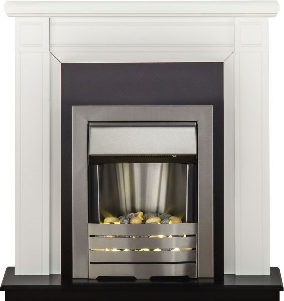 Adam Georgian Fireplace Suite in Pure White with Helios Electric Fire in Brushed Steel, 39 Inch