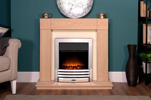 Adam Malmo in Oak & Black/Cream with Eclipse Electric Fire in Chrome, 39 Inch