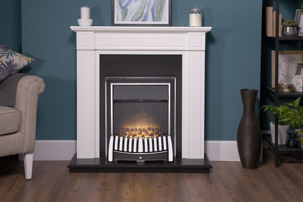 Adam Georgian Fireplace Suite in Pure White with Elan Electric Fire in Chrome, 39 Inch