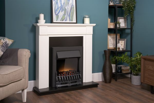 Adam Georgian Fireplace Suite in Pure White with Blenheim Electric Fire in Black, 39 Inch