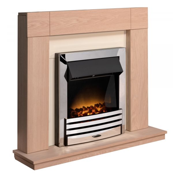 Adam Malmo in Oak & Black/Cream with Eclipse Electric Fire in Chrome, 39 Inch