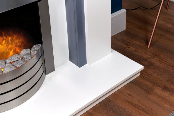 Adam Tuscany Fireplace in Pure White  & Grey with Comet Electric Fire in Brushed Steel, 48 Inch