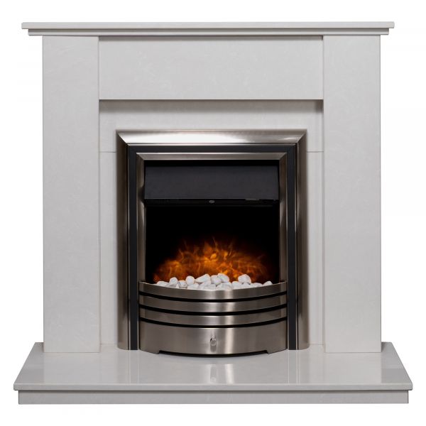 Adam Mini Trinity in Perola with Astralis 6-in-1 Electric Fire in Chrome, 42 Inch