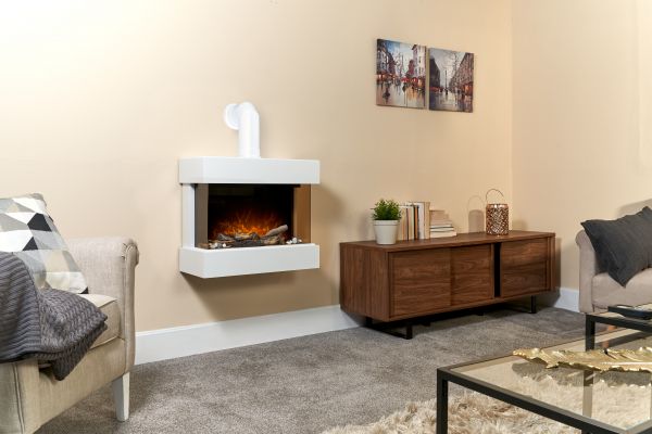 Adam Vega Electric Wall Mounted Fireplace Suite with Stove Pipe & Remote Control in Pure White