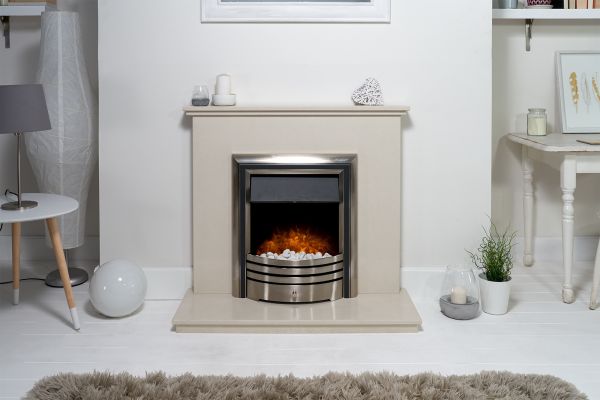 Adam Ashlea Fireplace Suite in Beige Stone with Astralis 6-in-1 Electric Fire in Chrome, 40 Inch