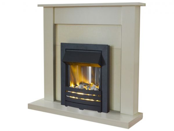 Adam Sutton Fireplace Suite in Cream with Helios Electric Fire in Black, 43 Inch