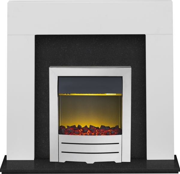 Adam Miami Fireplace Suite in Pure White and Granite with Colorado Electric Fire in Chrome, 48 Inch
