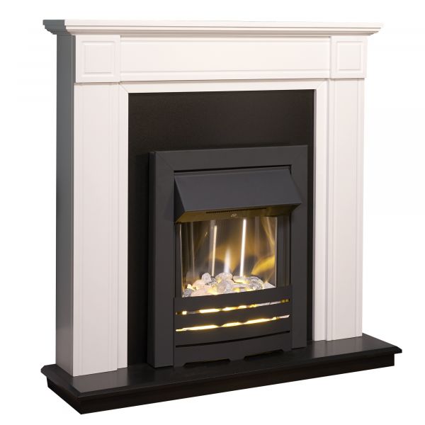 Adam Georgian Fireplace Suite in Pure White with Helios Electric Fire in Black, 39 Inch