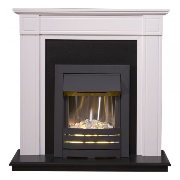 Adam Georgian Fireplace Suite in Pure White with Helios Electric Fire in Black, 39 Inch