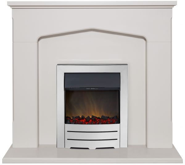 Adam Cotswold Fireplace Suite in Stone Effect with Colorado Electric Fire in Chrome, 48 Inch