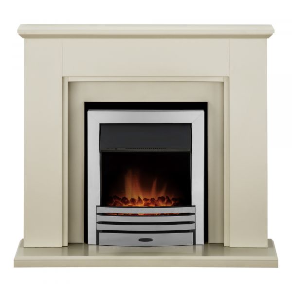 Adam Greenwich Fireplace Suite in Stone Effect with Eclipse Electric Fire in Chrome, 45 Inch