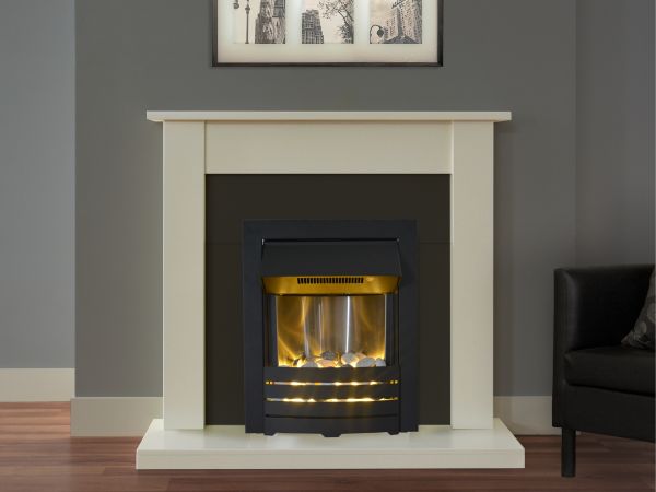 Adam Sutton Fireplace Suite in Cream with Helios Electric Fire in Black, 43 Inch