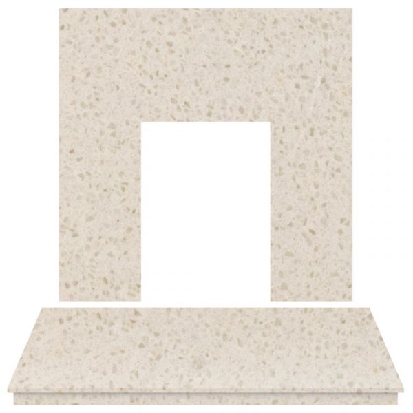 Adam Marble Back Panel and Hearth Set in Beige Stone, 48 Inch