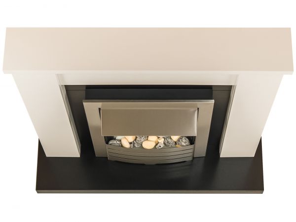 Adam Solus Fireplace Suite in Black and White with Helios Electric Fire in Brushed Steel, 39 In