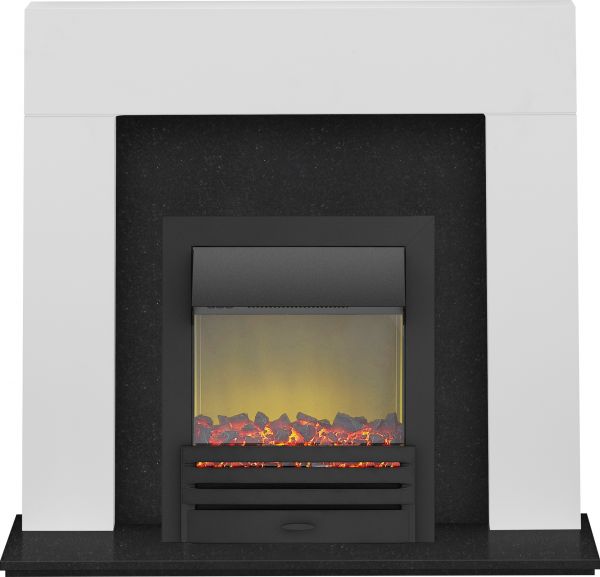 Adam Miami Fireplace Suite in Pure White and Granite with Eclipse Electric Fire in Black, 48 Inch