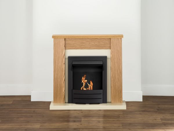 Adam Solus Fireplace Suite in Oak with Colorado Bio Ethanol Fire in Black, 39 Inch