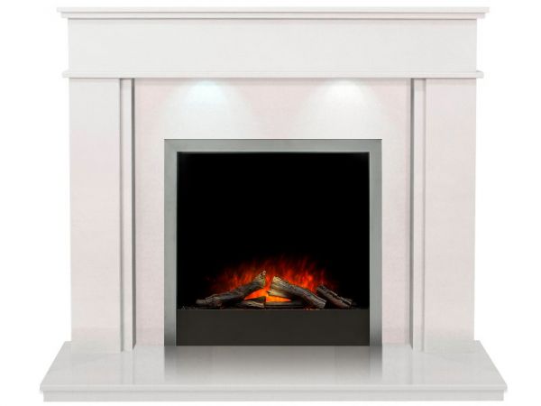 Portland Fireplace in White Stone with Adam Ontario Electric Fire in Brushed Steel , 54 Inch