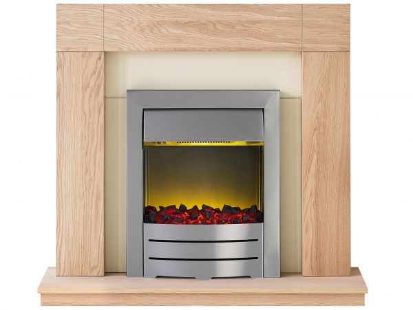Adam Malmo Fireplace Suite in Oak with Colorado Electric Fire in Brushed Steel, 39 Inch