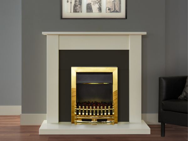 Adam Sutton Fireplace Suite in Cream with Blenheim Electric Fire in Brass, 43 Inch